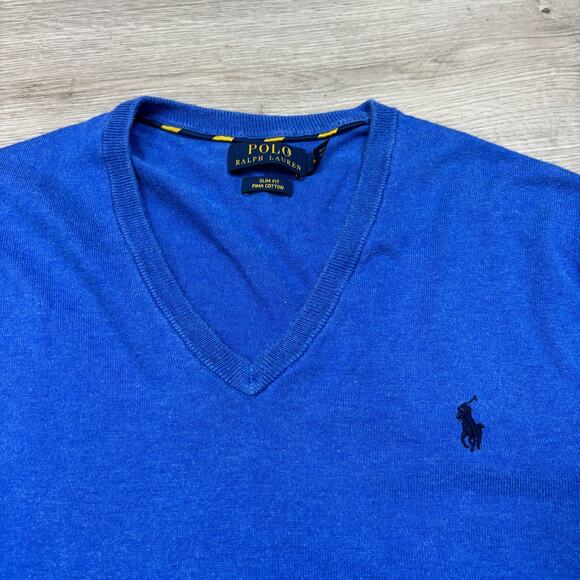 Polo Ralph Lauren Slim Fit Pima Cotton V Neck Sweater Men's Medium Preppy - Picture 3 of 9